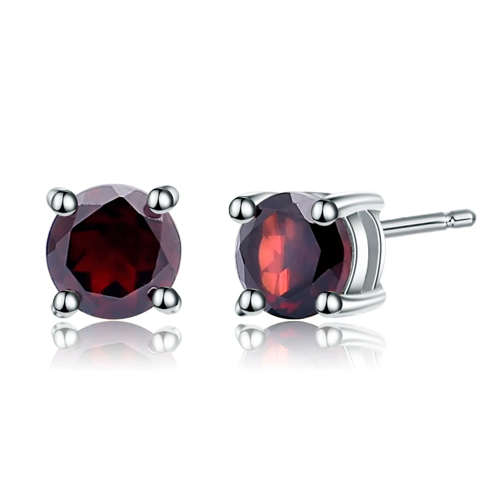 Gem's Ballet 5mm 1.28Ct Round Natural Red Garnet Gemstone Stud Earrings Genuine 925 Sterling Silver Fashion Jewelry for Women