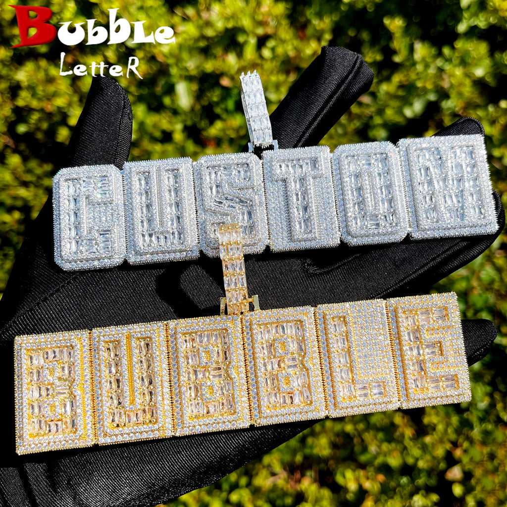 Bubble Letter Iced Out Custom Name Necklace for Men Prong Setting Personazlied Pendant Hip Hop Jewelry