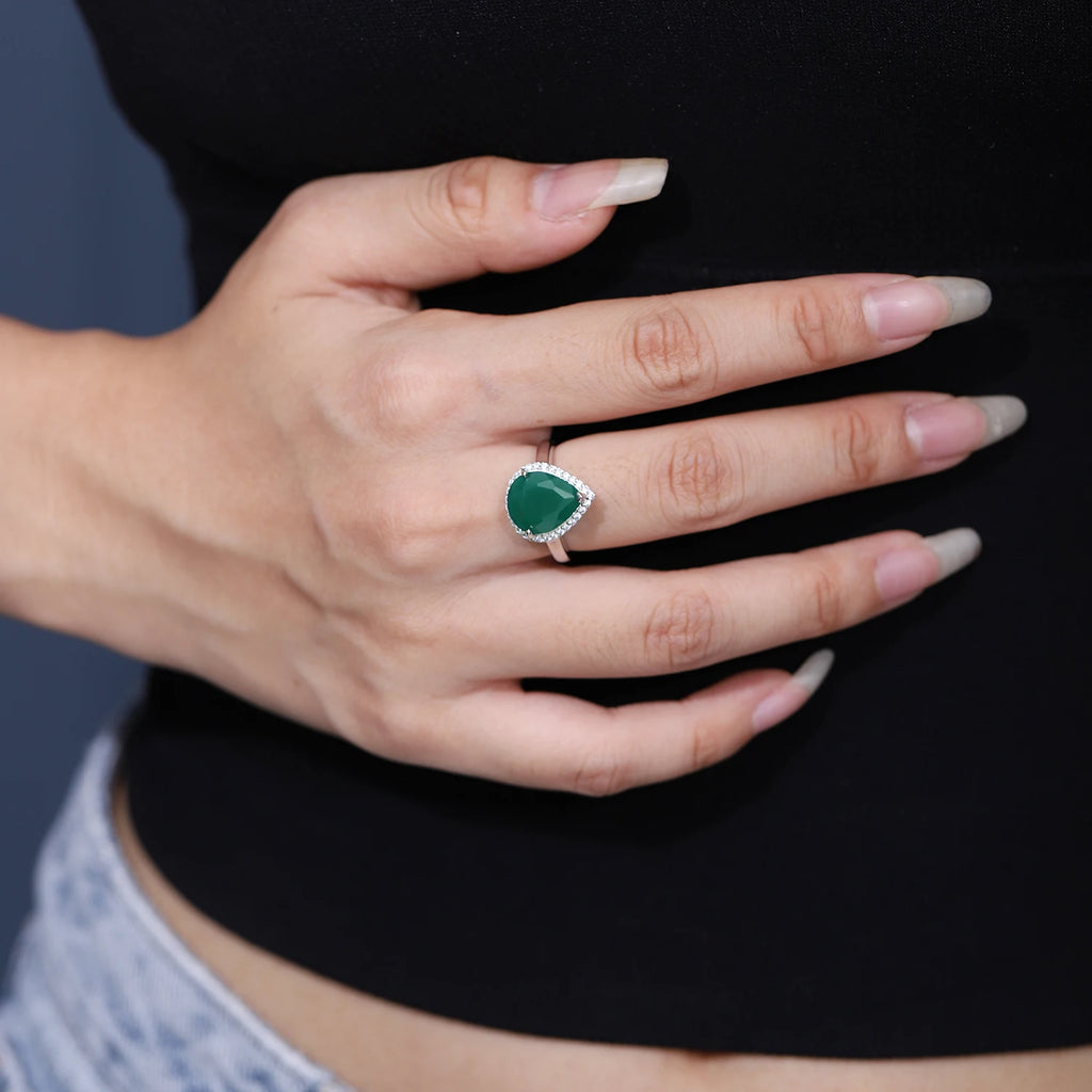 GEM'S BALLET Solid 925 Sterling Silver Gemstone Earrings Ring Set Natural Green Agate Jewelry Set For Women Vintage Fine Jewelry